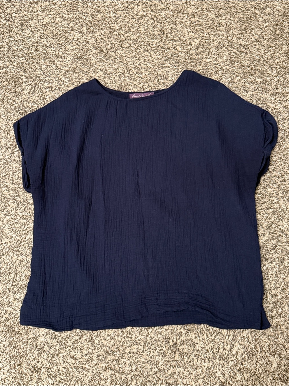 Navy Textured Short Sleeve Blouse